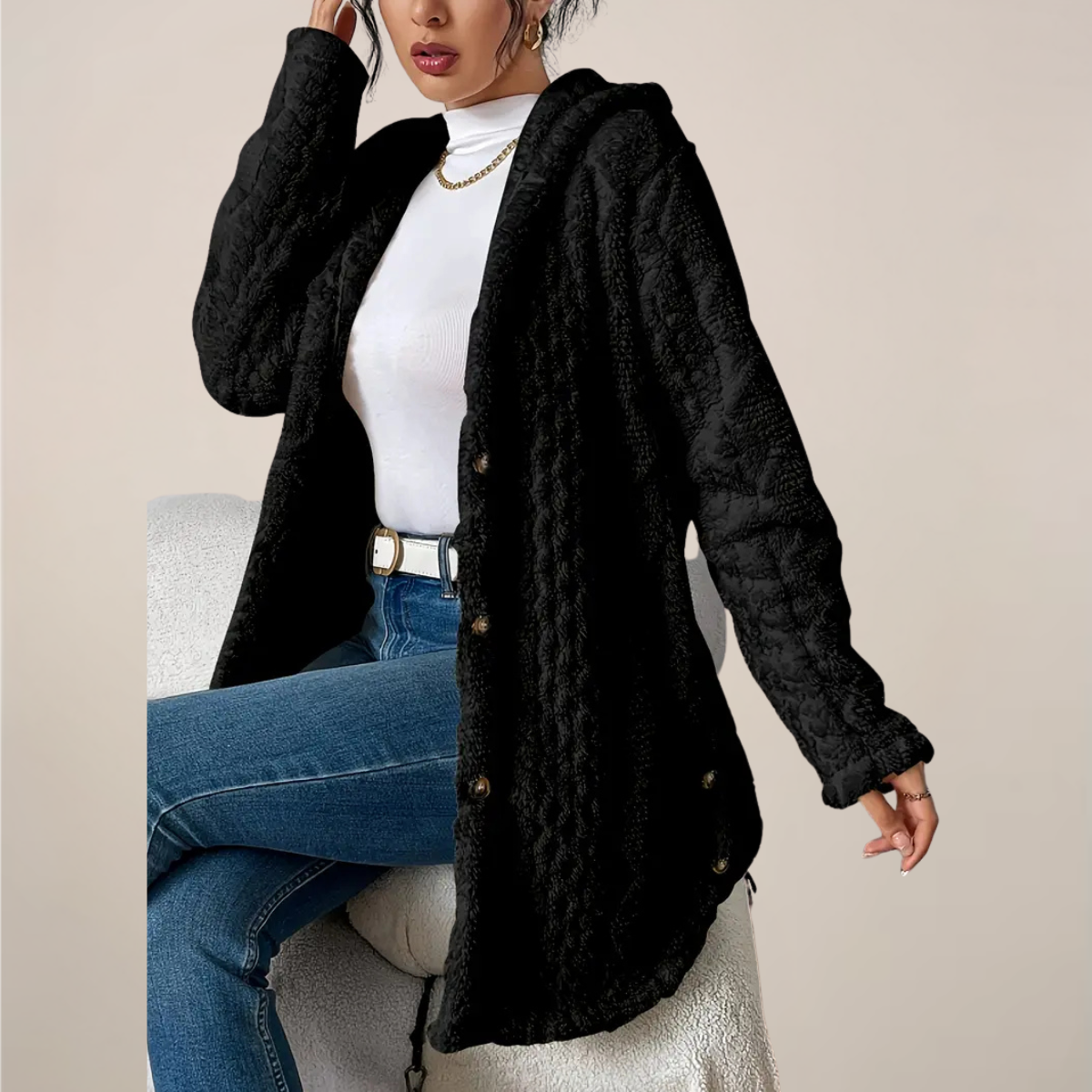 Kvinners Longline Cardigan med Hette 2