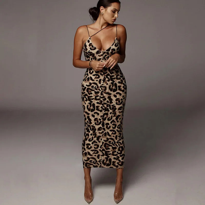 Kvinners Midikjole med V-hals og Leopardprint 7