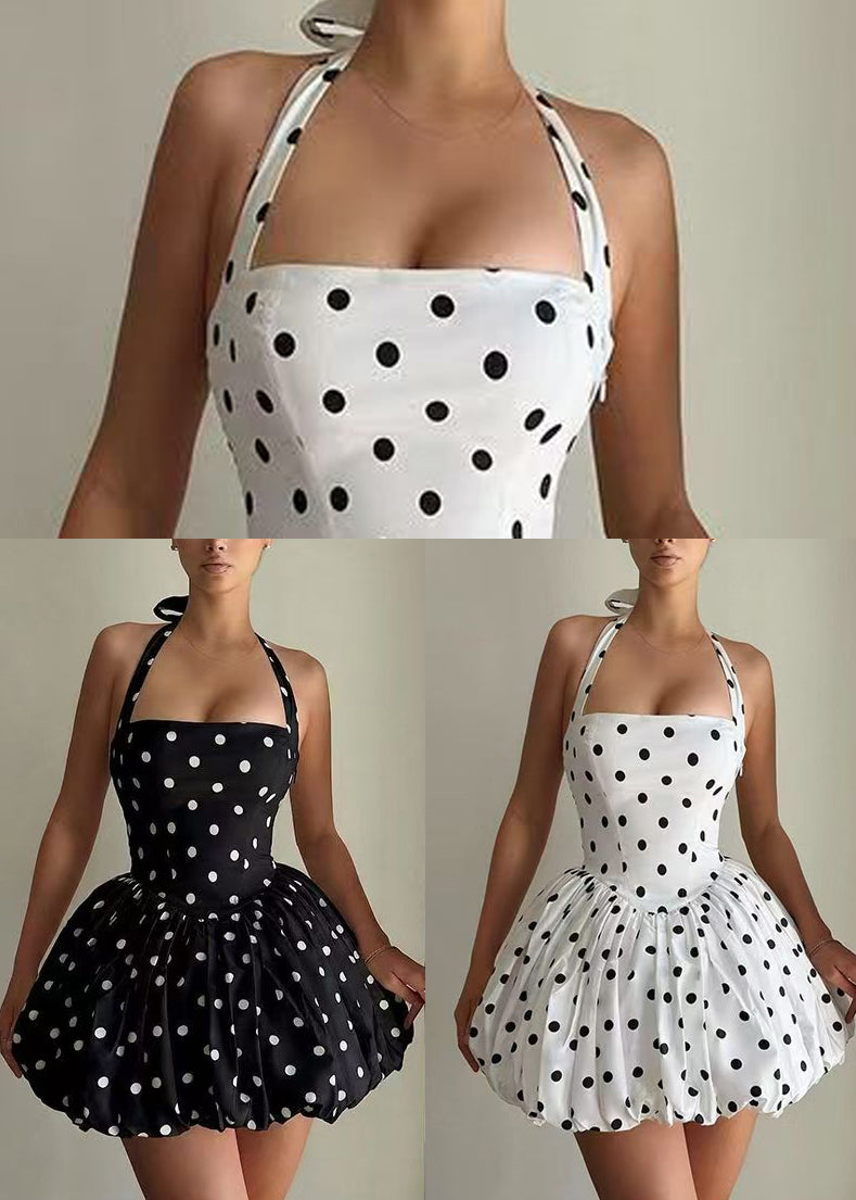 Kvinners Mini Kjole Halter Ryggfri Prikkete 4