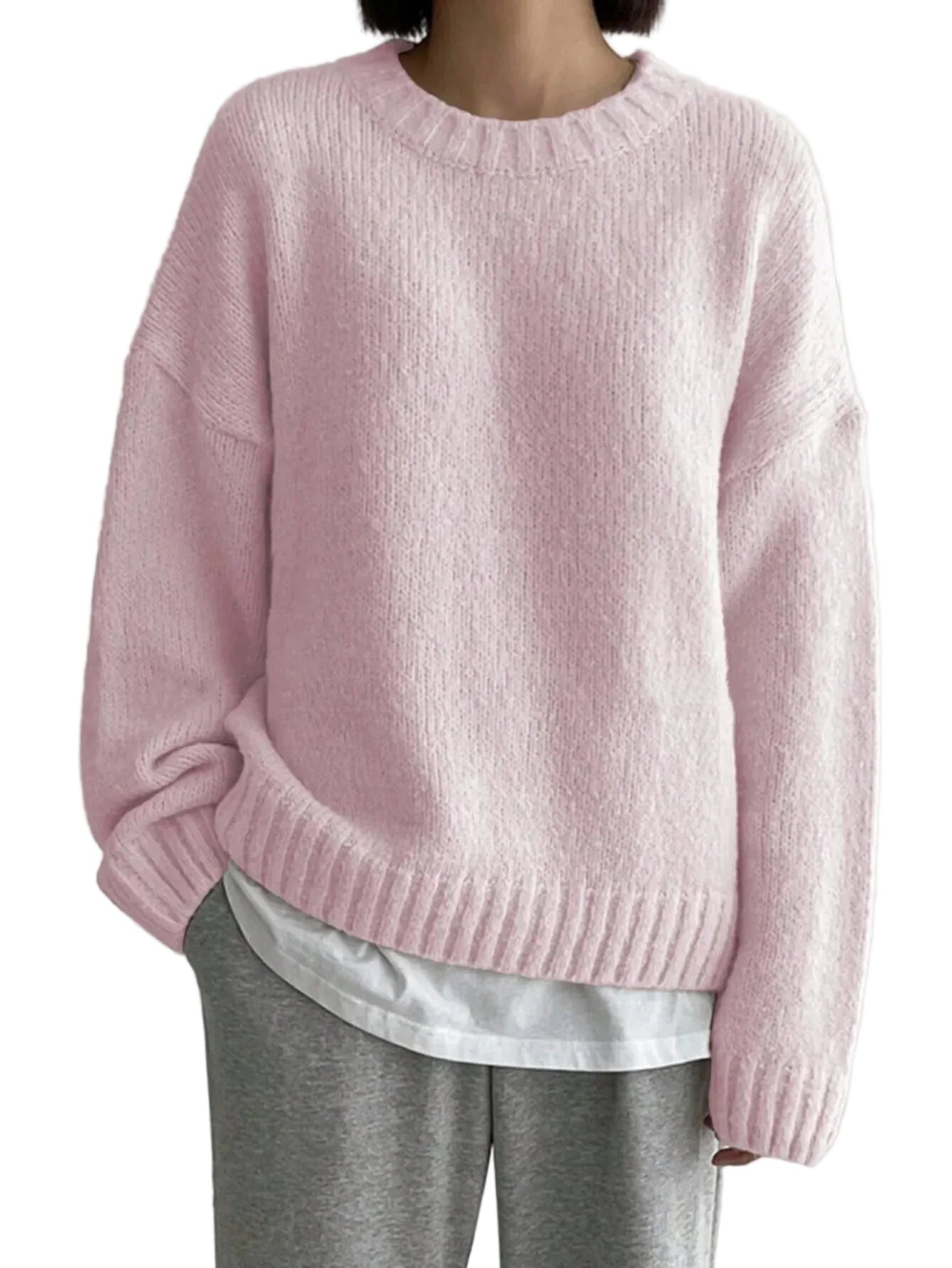 Kvinners Oversized Genser med Rund Hals 0
