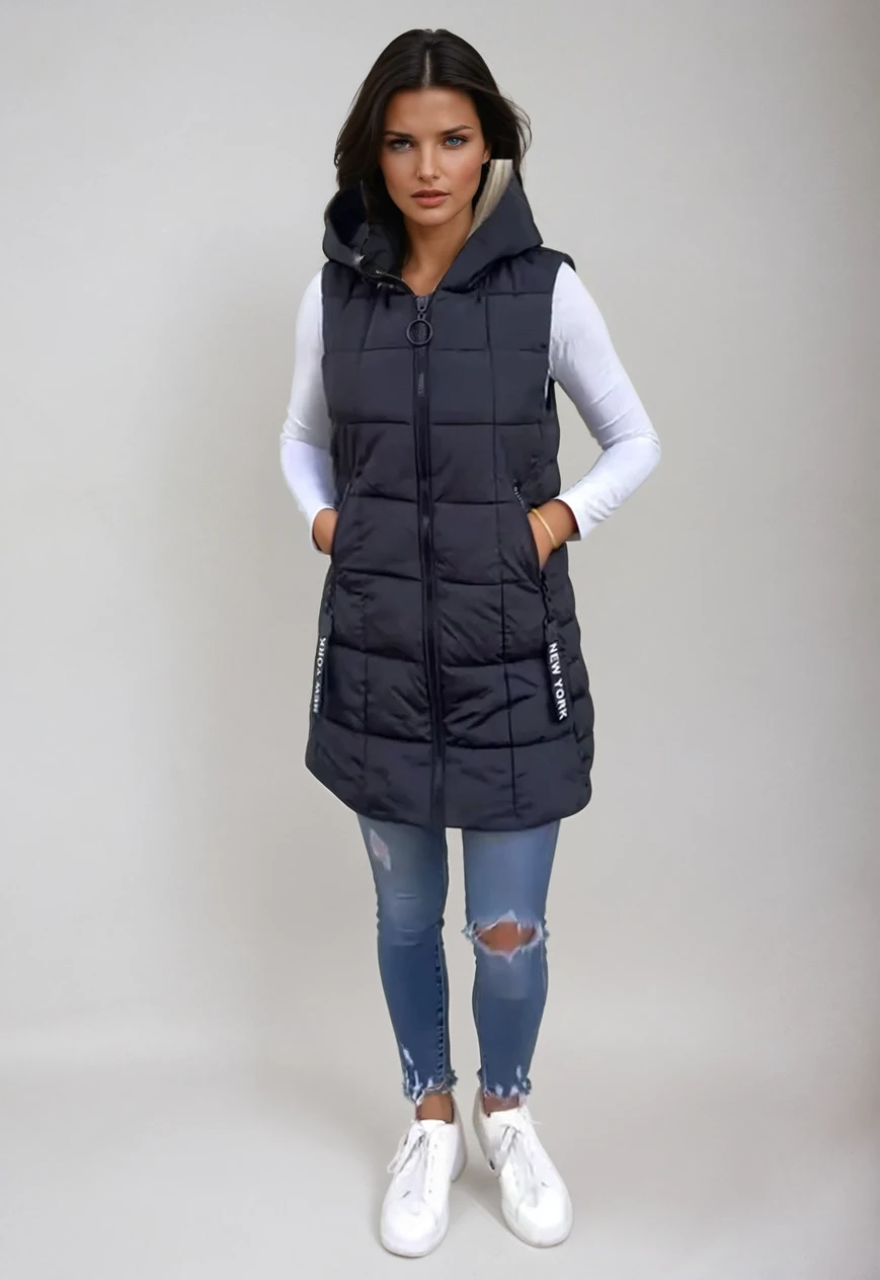 Kvinners Puffer Jakke Langline Uten Ermer Polyester Med Hette 1