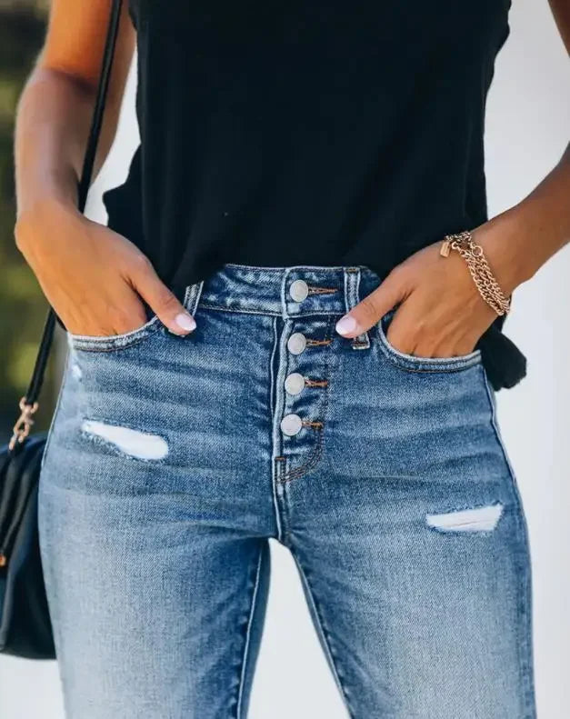 Kvinners Ripped Slim Fit Denim Jeans 3