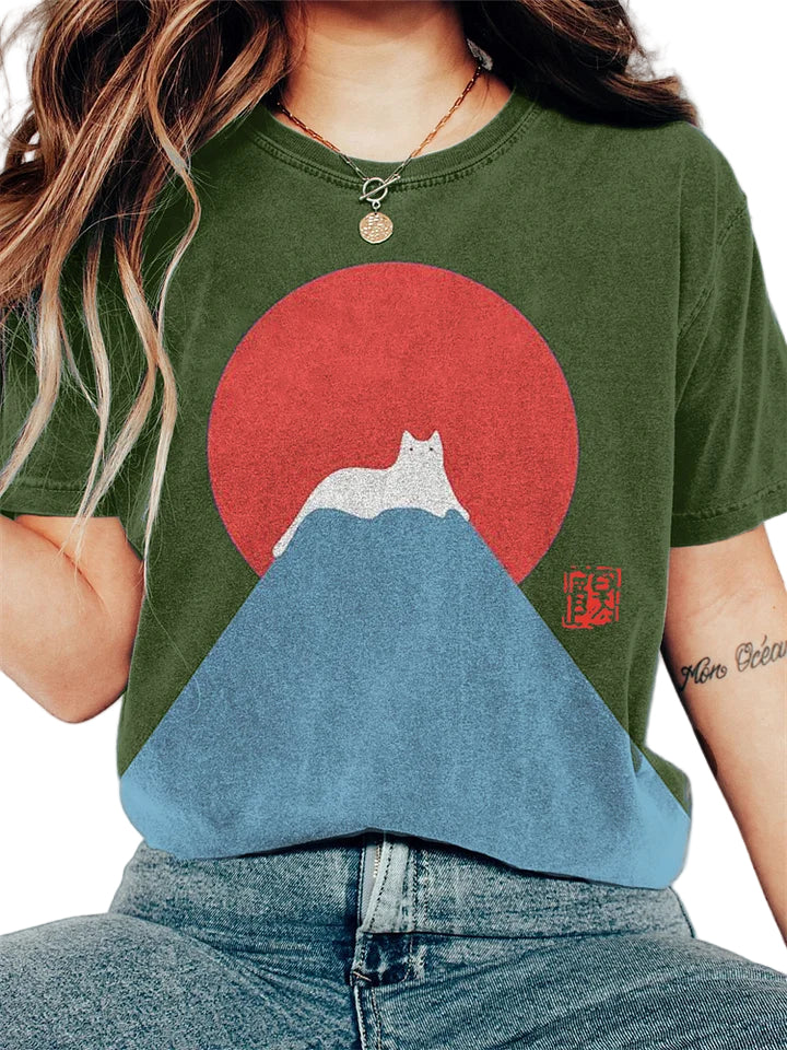Kvinners T-skjorte med Japansk Fjellmotiv 0