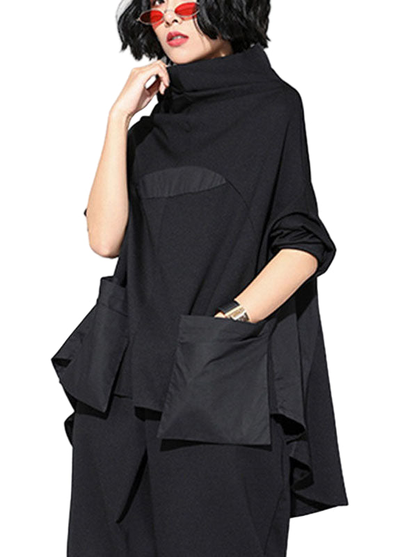 Kvinners Turtleneck Genser med Lommer i Sort 0