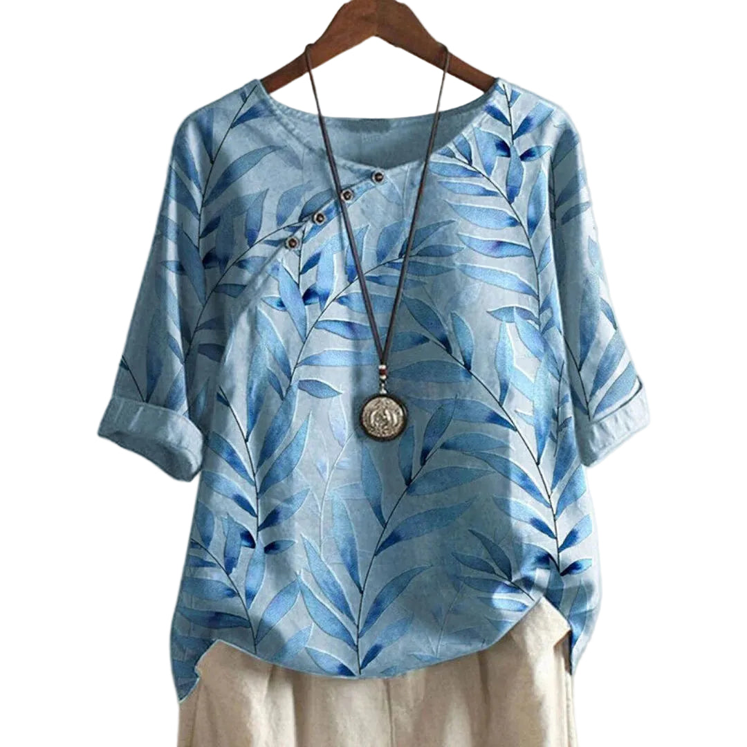 Kvinners Uformelle Bluse med Bladtrykk 0