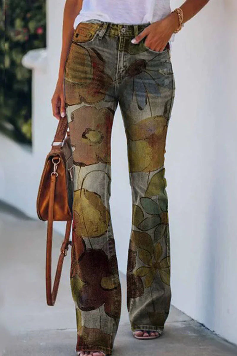 Kvinners Vanlige Denim Jeans med Blomsterlommer 6