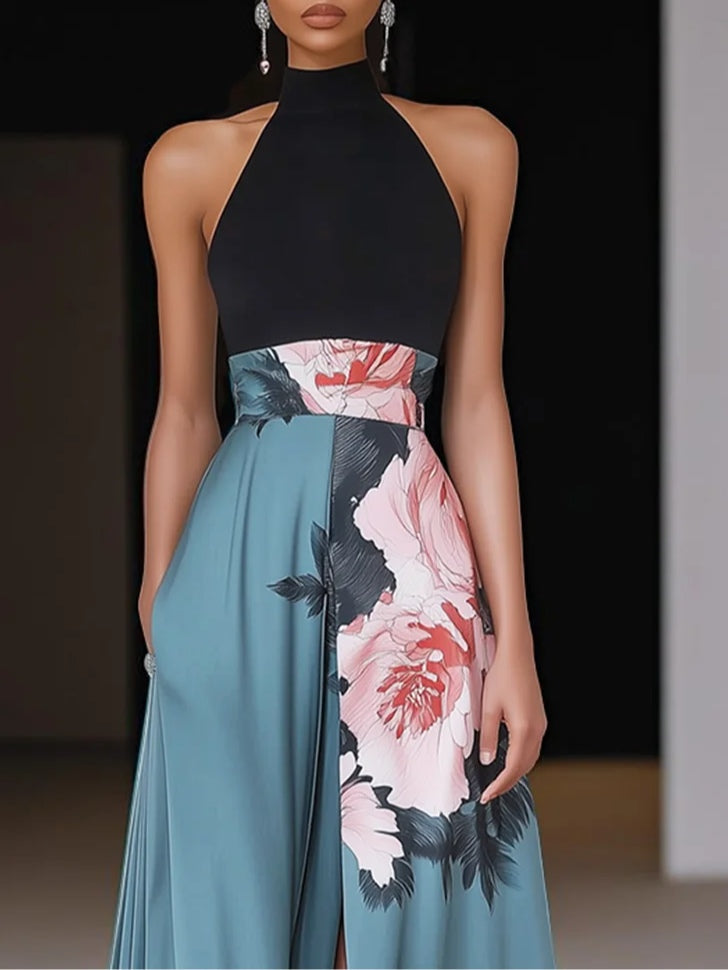 Kvinnes A-Line Maxi Kjole med Blomsterprint 1