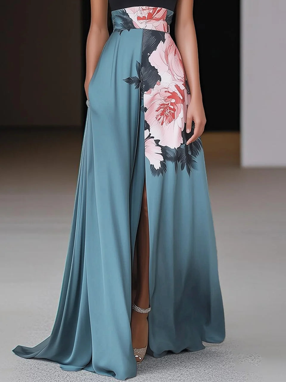 Kvinnes A-Line Maxi Kjole med Blomsterprint 2
