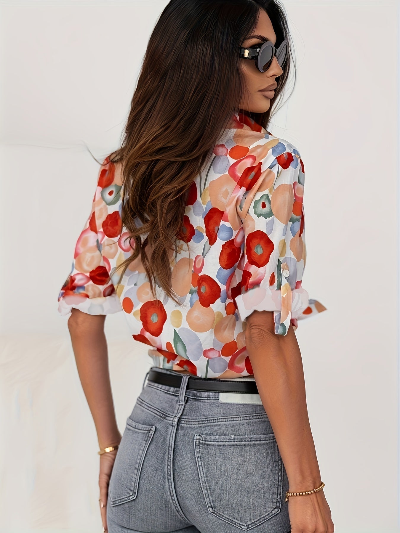 Kvinnes Blomsterbluse med Lange Ermer 1