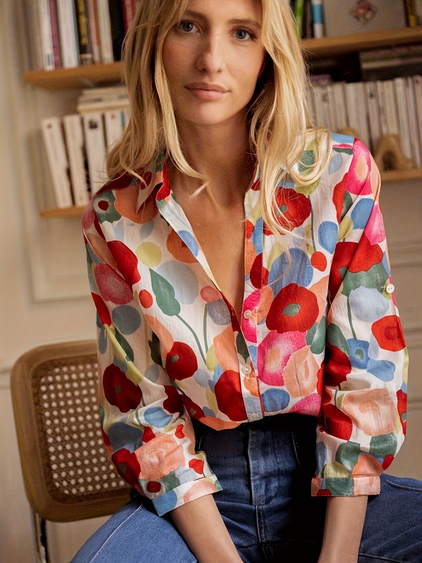 Kvinnes Blomsterbluse med Lange Ermer 3