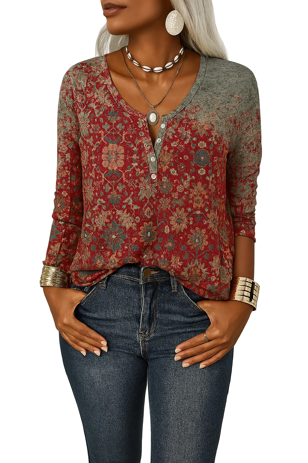 Kvinnes Boho Bluse med Blomsterdesign 0