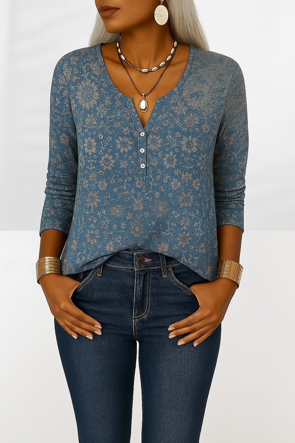 Kvinnes Boho Bluse med Blomsterdesign 1