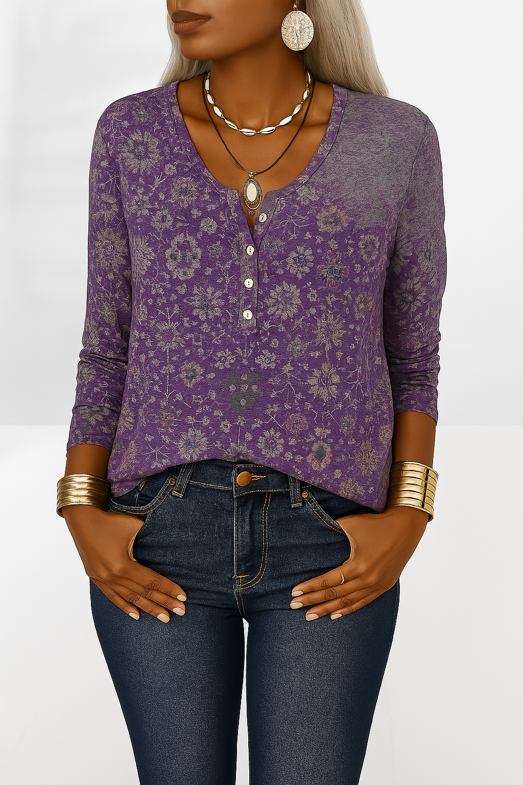 Kvinnes Boho Bluse med Blomsterdesign 2