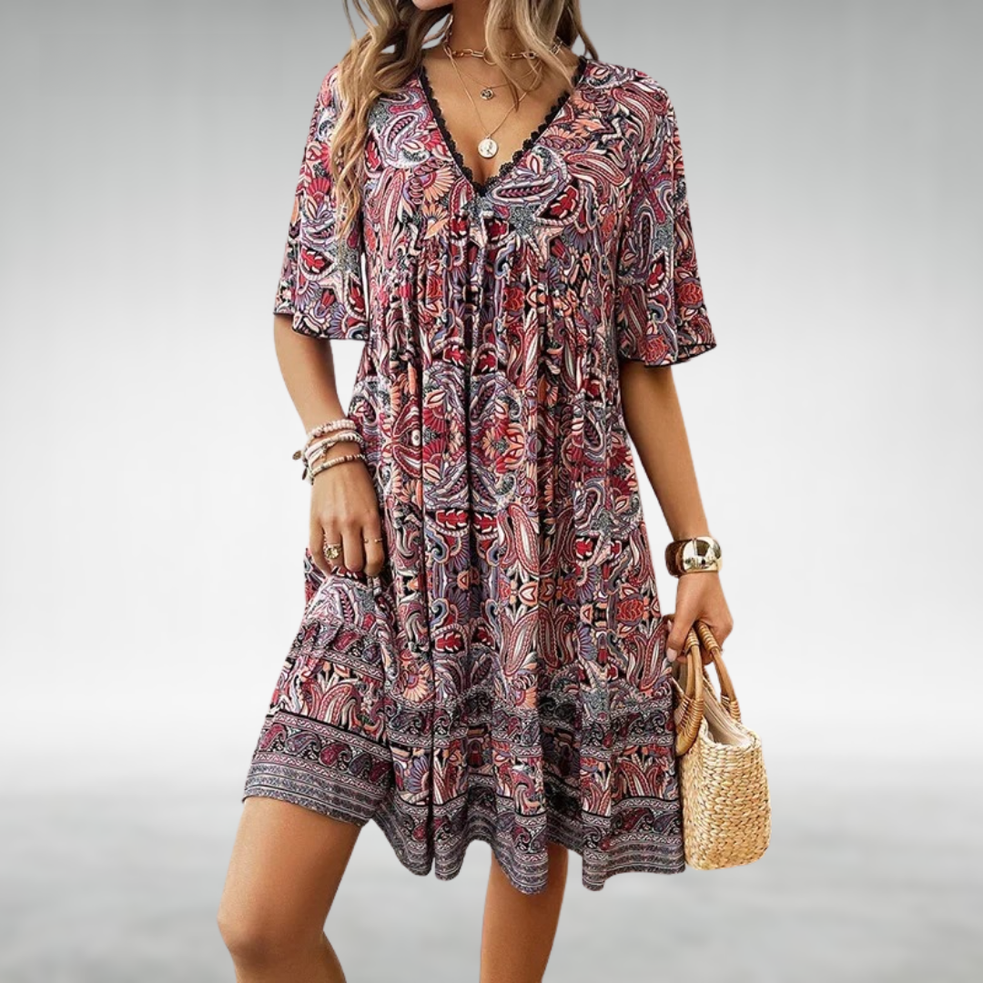 Kvinnes Boho Mini Kjole Paisley Mønster 3