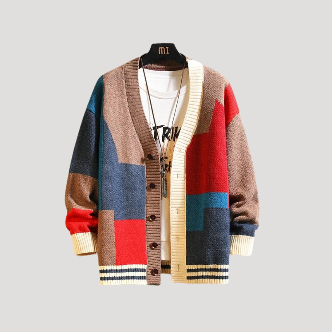 Kvinnes Cardigan Fargeblokk Design med Knapp 1