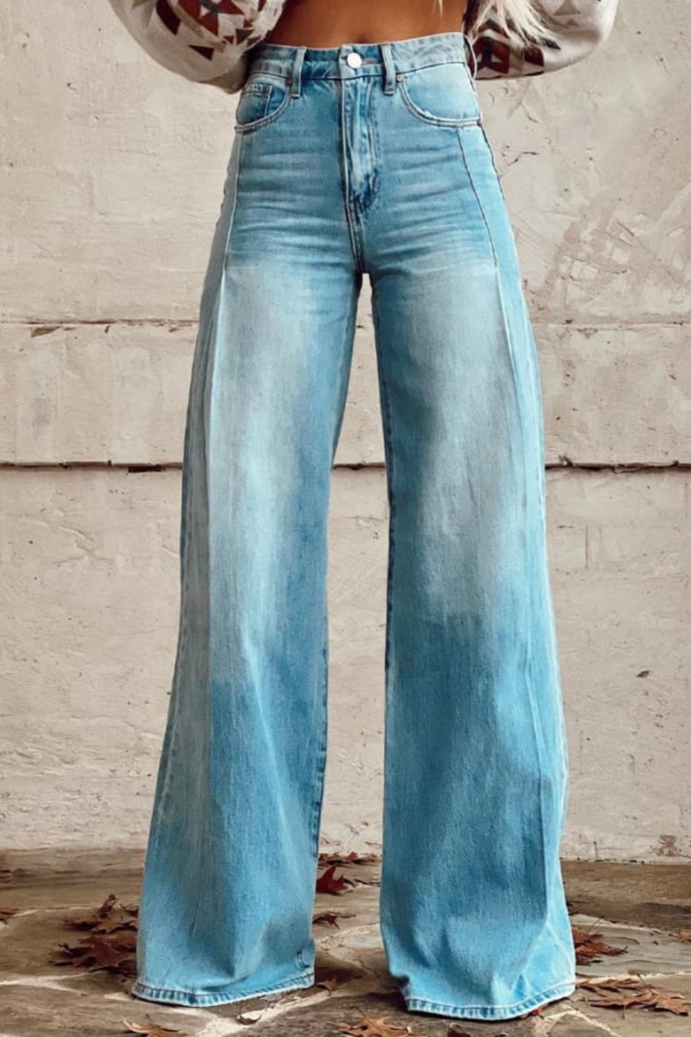 Kvinnes Denimbukse med Vide Ben 1