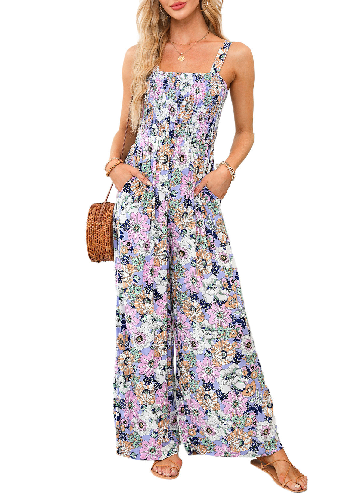 Kvinnes Jumpsuit med Vidde Ben Blomsterprint 0