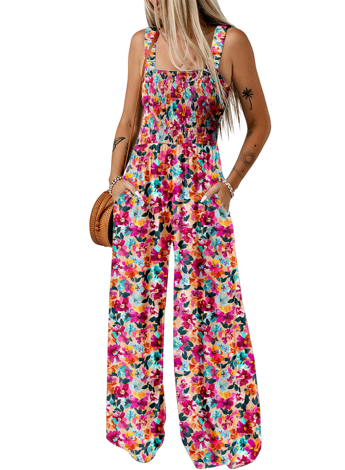 Kvinnes Jumpsuit med Vidde Ben Blomsterprint 1
