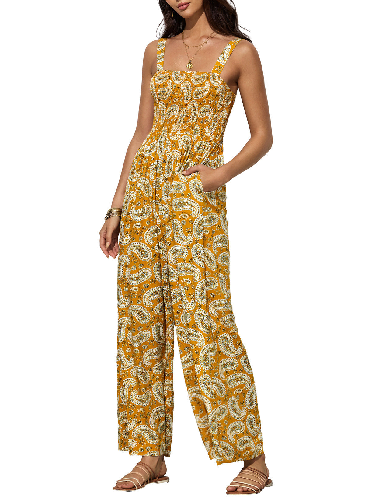 Kvinnes Jumpsuit med Vidde Ben Blomsterprint 3