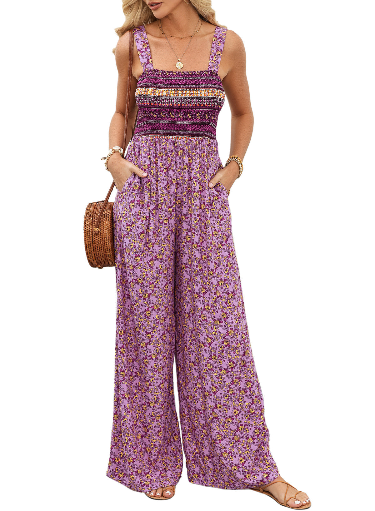 Kvinnes Jumpsuit med Vidde Ben Blomsterprint 5