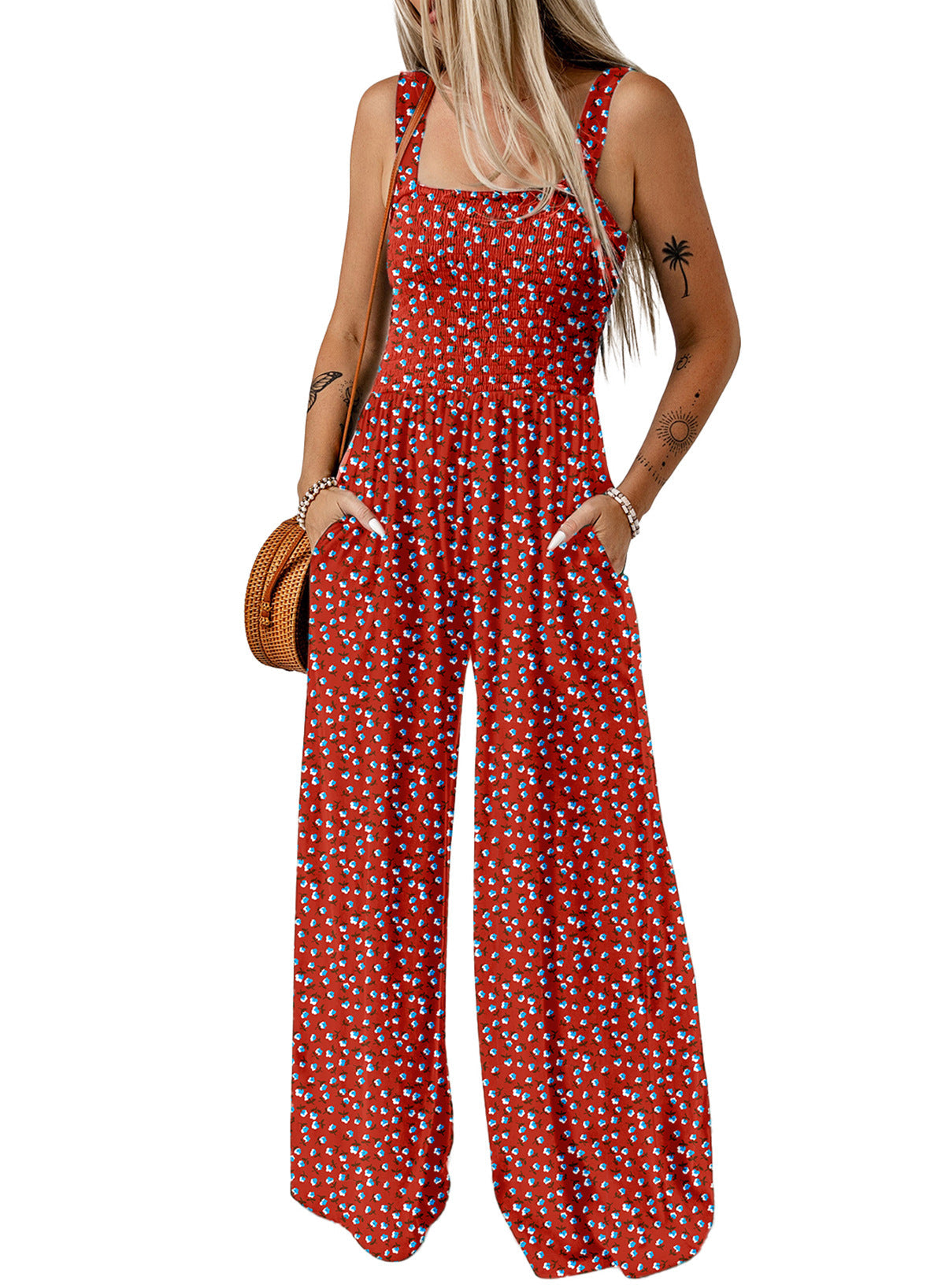 Kvinnes Jumpsuit med Vidde Ben Blomsterprint 7