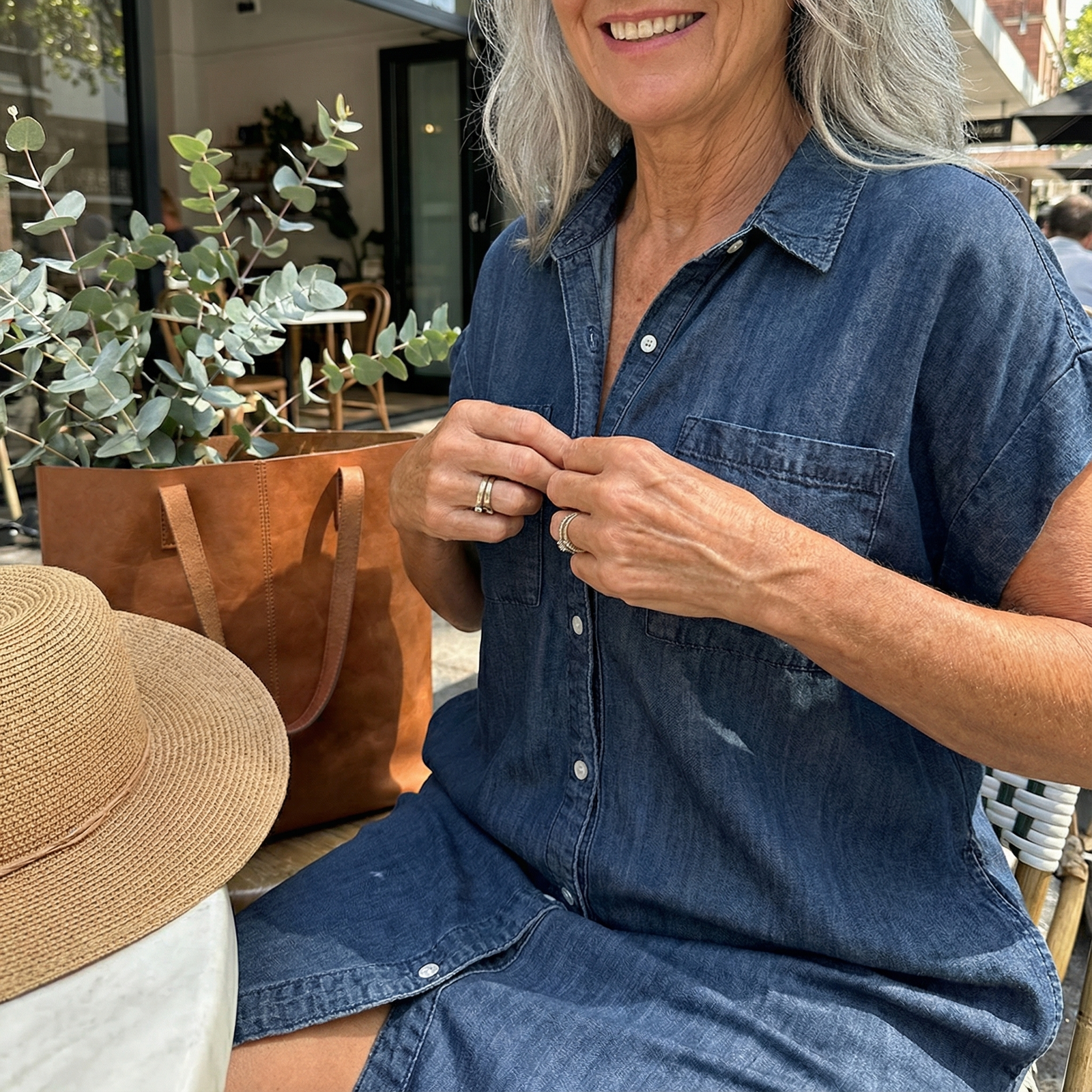 Kvinnes Uformell Kjole med Denimtrykk 4