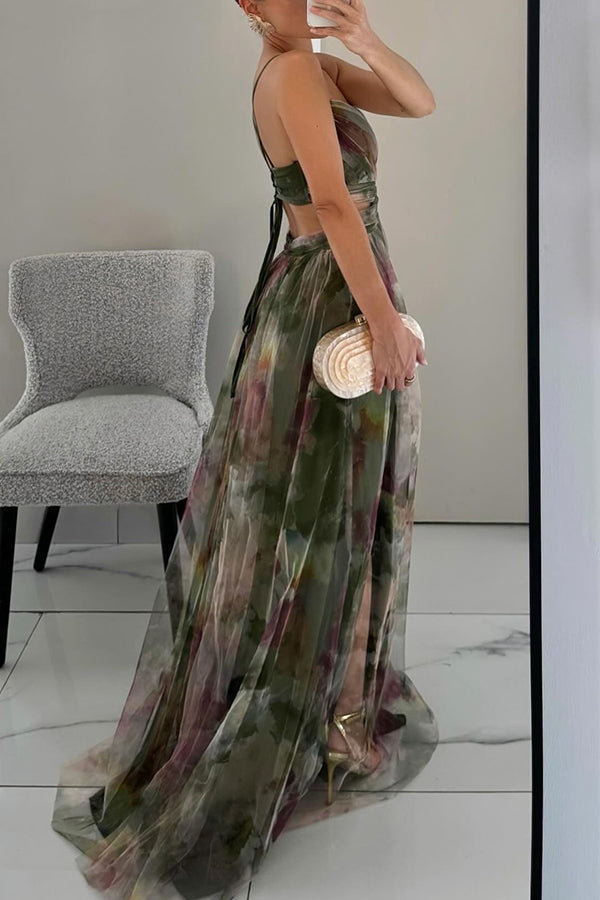 Maxi Kjole Dame Blomsterprint Med Justerbart Slips 7