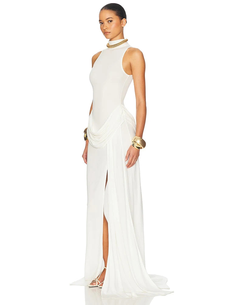 Maxi Kjole Dame Off-Shoulder Plissert Med Høy Midje 3