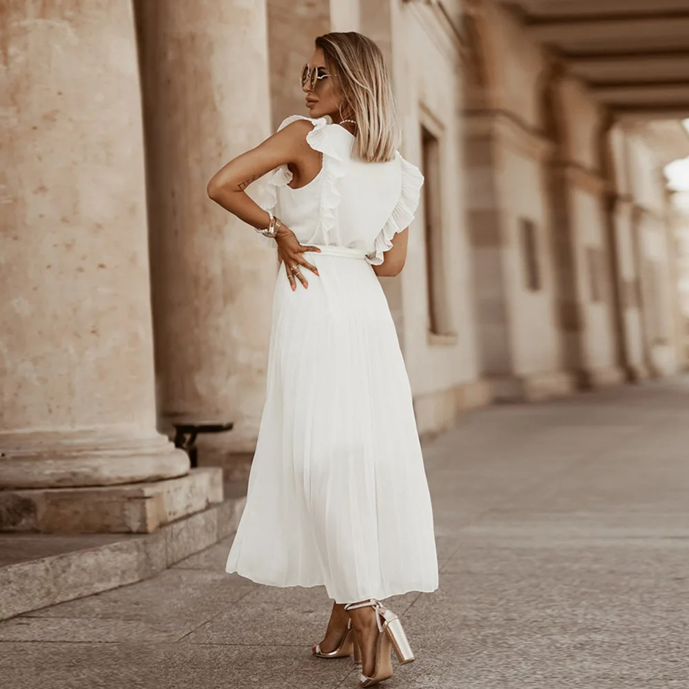 Maxi Kjole Dame med Volanger og Belted Midje 3