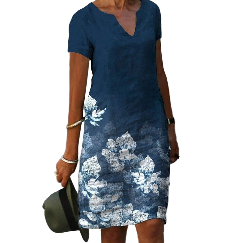 Maxikjole Dame Blomsterdesign Lett Materiale 0