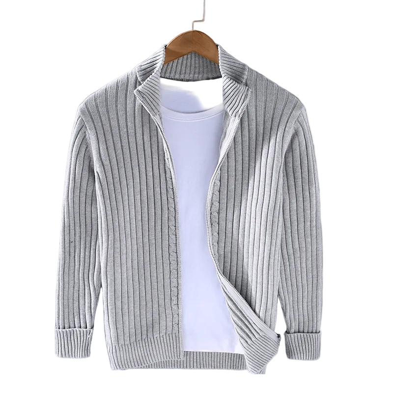 Menns Cardigan med Glidelås og Ribbestrikket Design 0