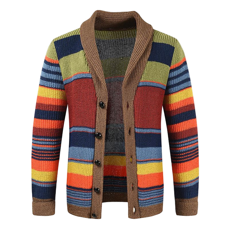 Menns Cardigan med Retro Fargeblokk 0