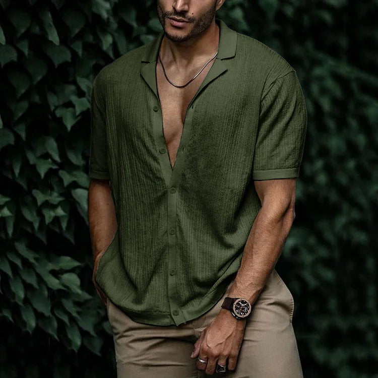 Menns Korte Ermer Button-Down Skjorte V-Hals 8