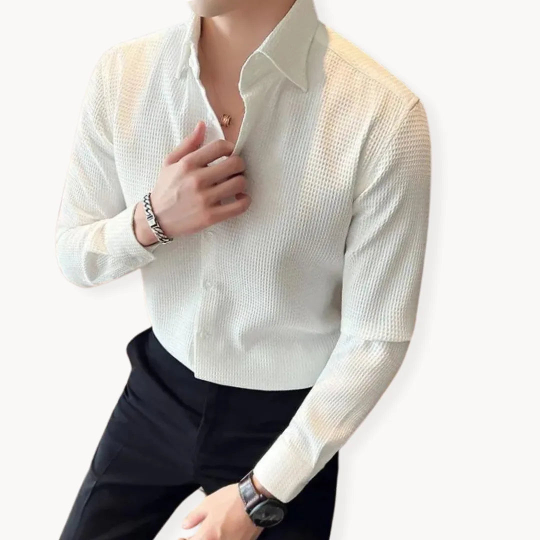 Menns Langermet Button-Down Skjorte med Strukturert Design 2