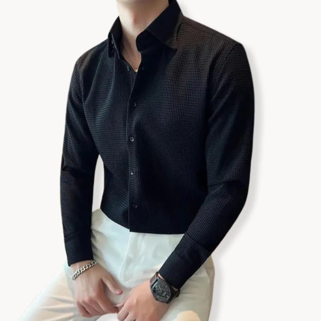 Menns Langermet Button-Down Skjorte med Strukturert Design 4