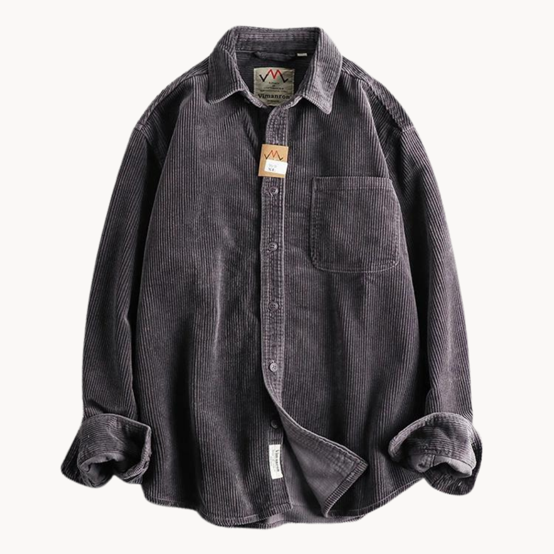 Menns Langermet Cordfløyelskjorte Casual 5