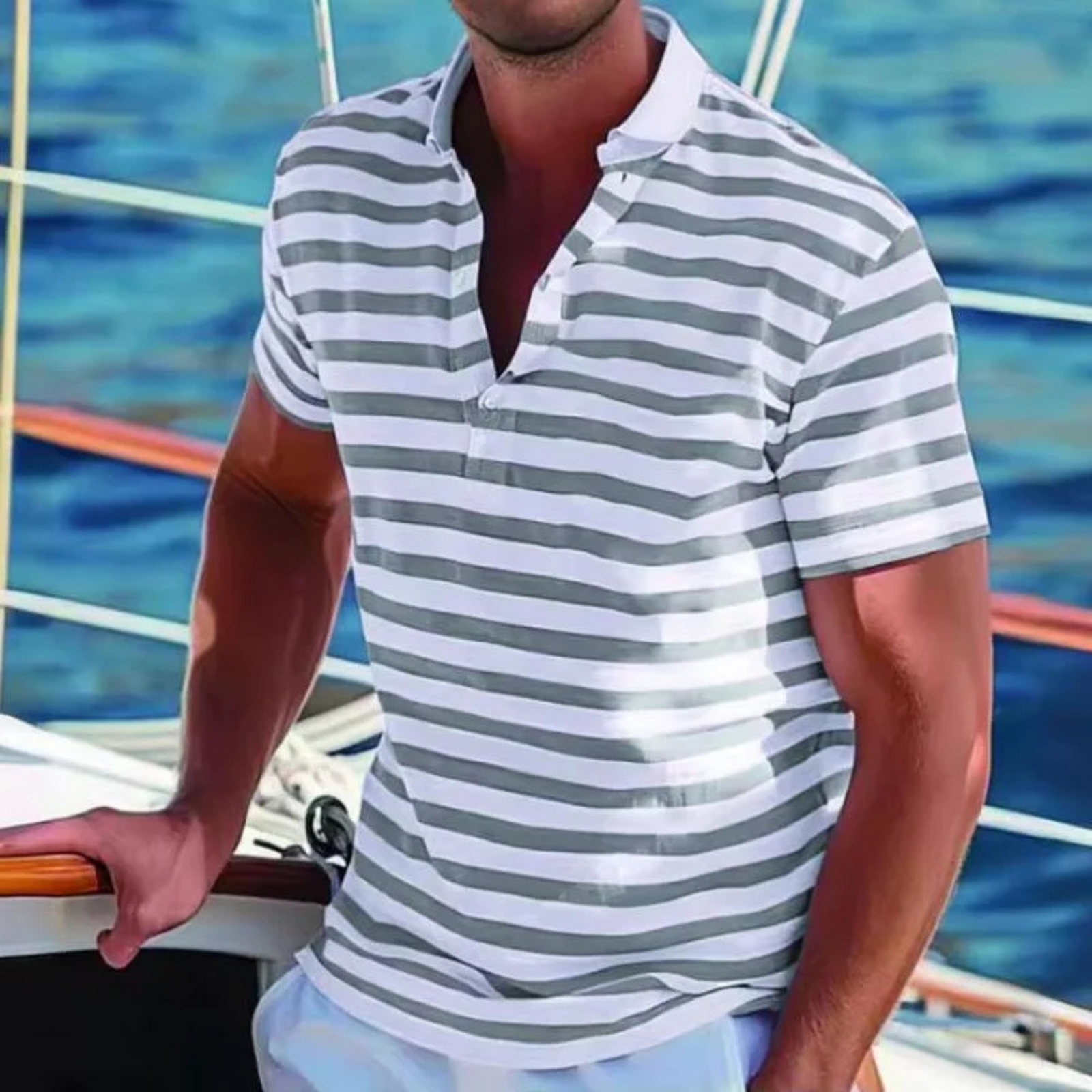 Menns Retro Polo Stripete 0