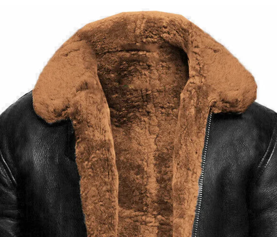 Menns Skinnfrakk med Shearling Fôr 5