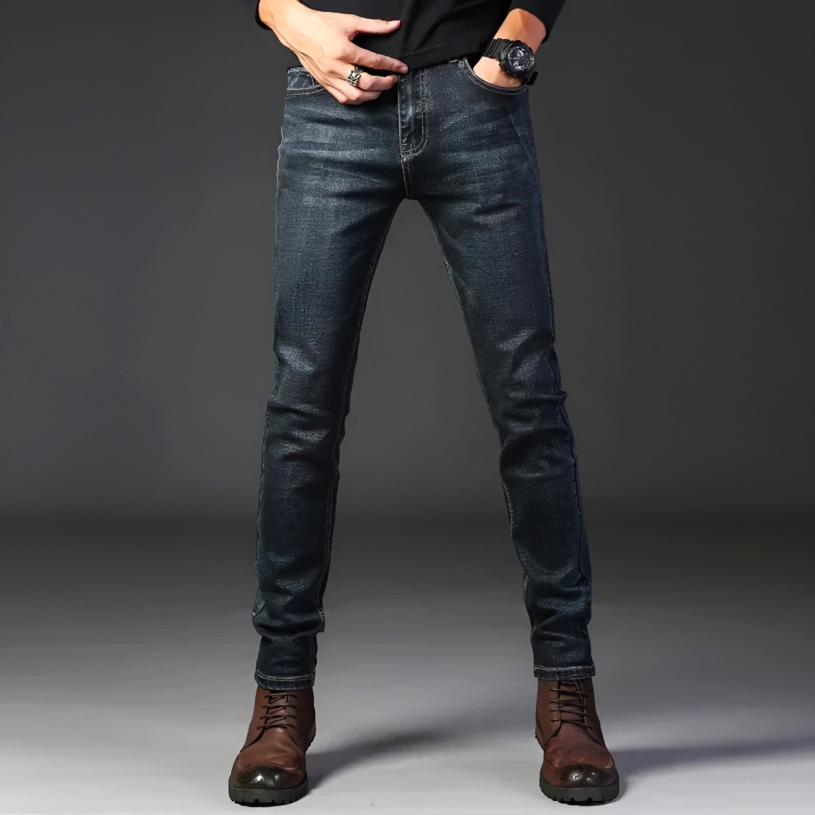 Menns Slim Fit Jeans Steinvasket 2