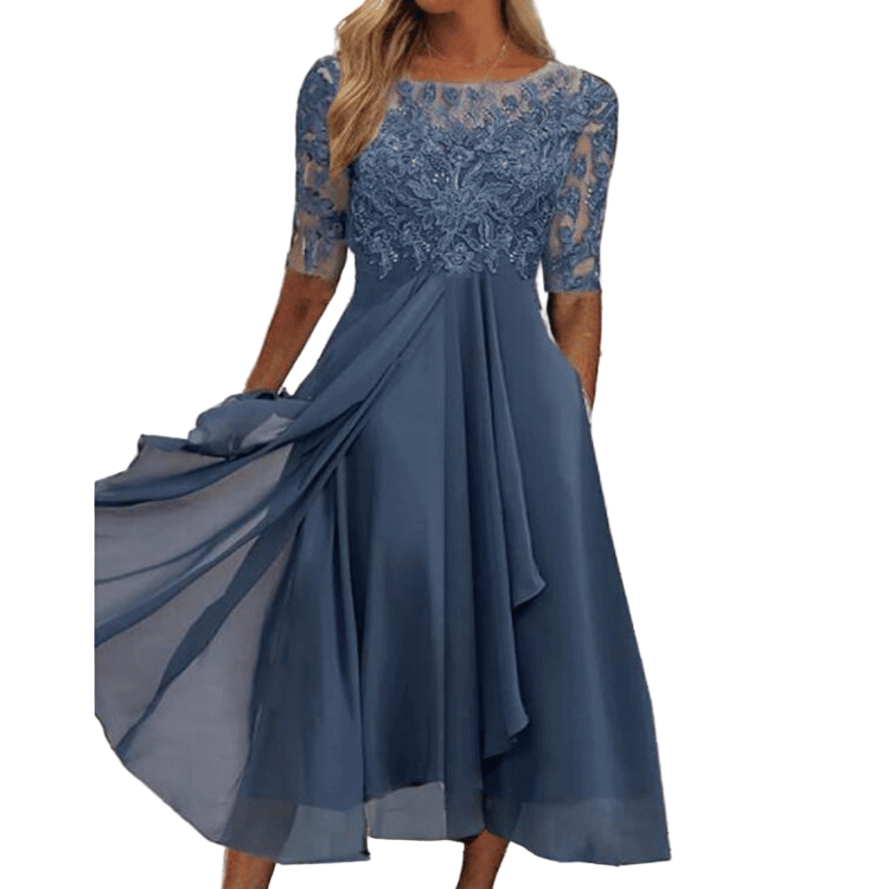 Kvinnemidi Kjole Elegant Lett Stoff for Sommerdesign-1