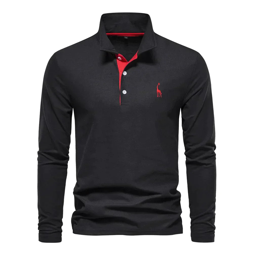 Variant image for Herre Langermet Polo Skjorte Myk Bomull Poloskjorter-22