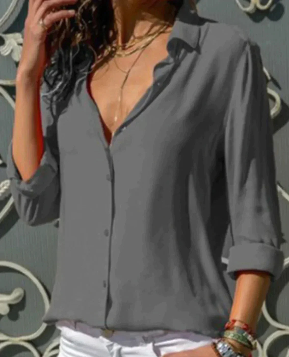 Variant image for Kvinnes Satinbluse Hvit Elegant Feminin Snitt-21