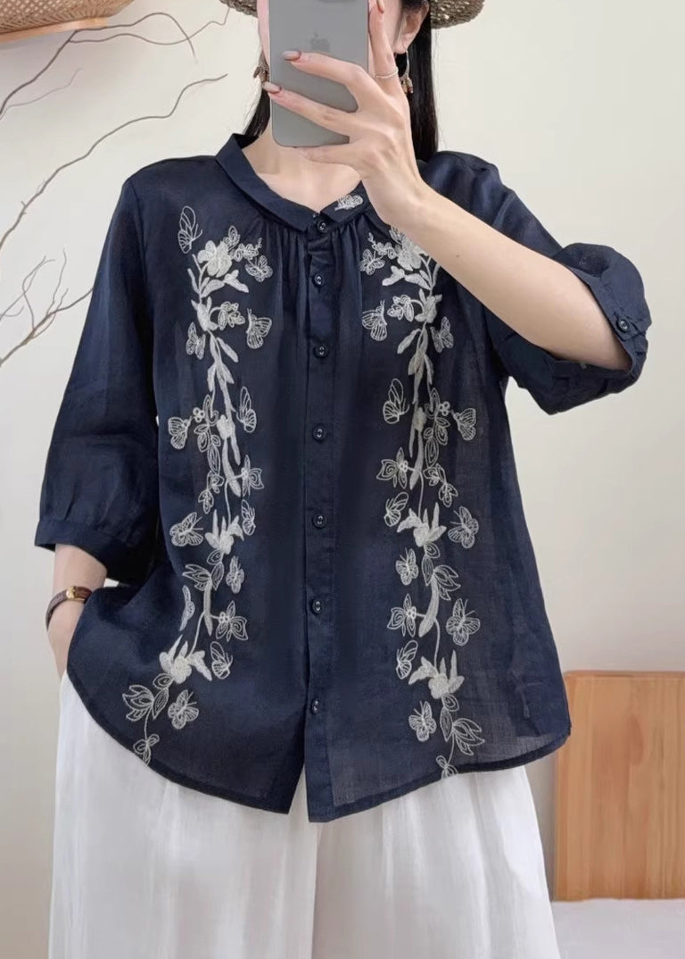 Oversized Skjorte Dame med Sommerfugl Design 2