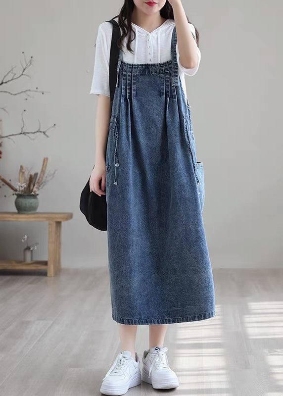 Plus Size Kjole med Spaghettistropper og Lommer i Denim for Dame 1