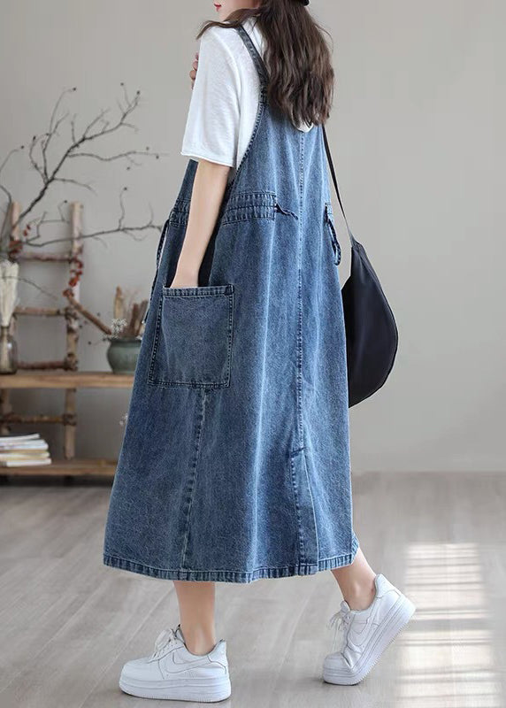 Plus Size Kjole med Spaghettistropper og Lommer i Denim for Dame 4