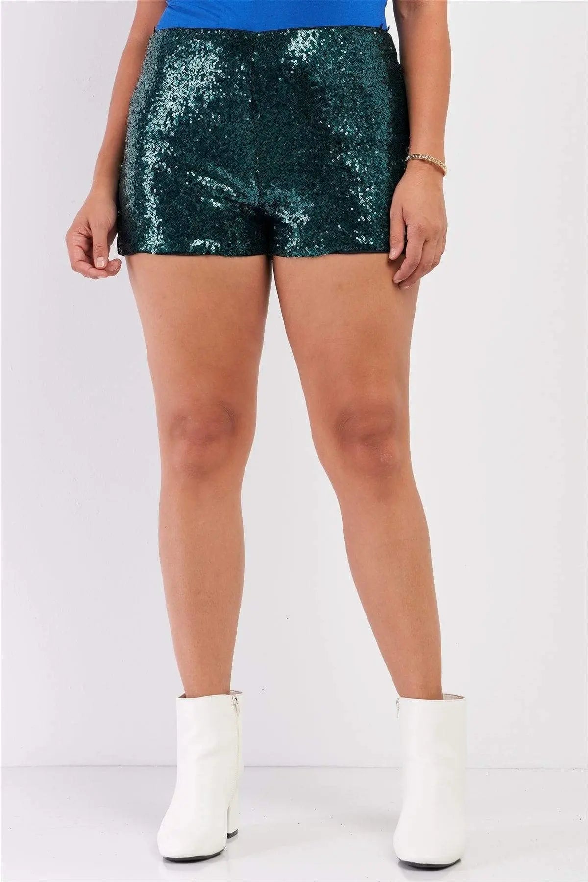 Plus Size Mini Shorts Høy Midje Paljetter 100% Polyester 3