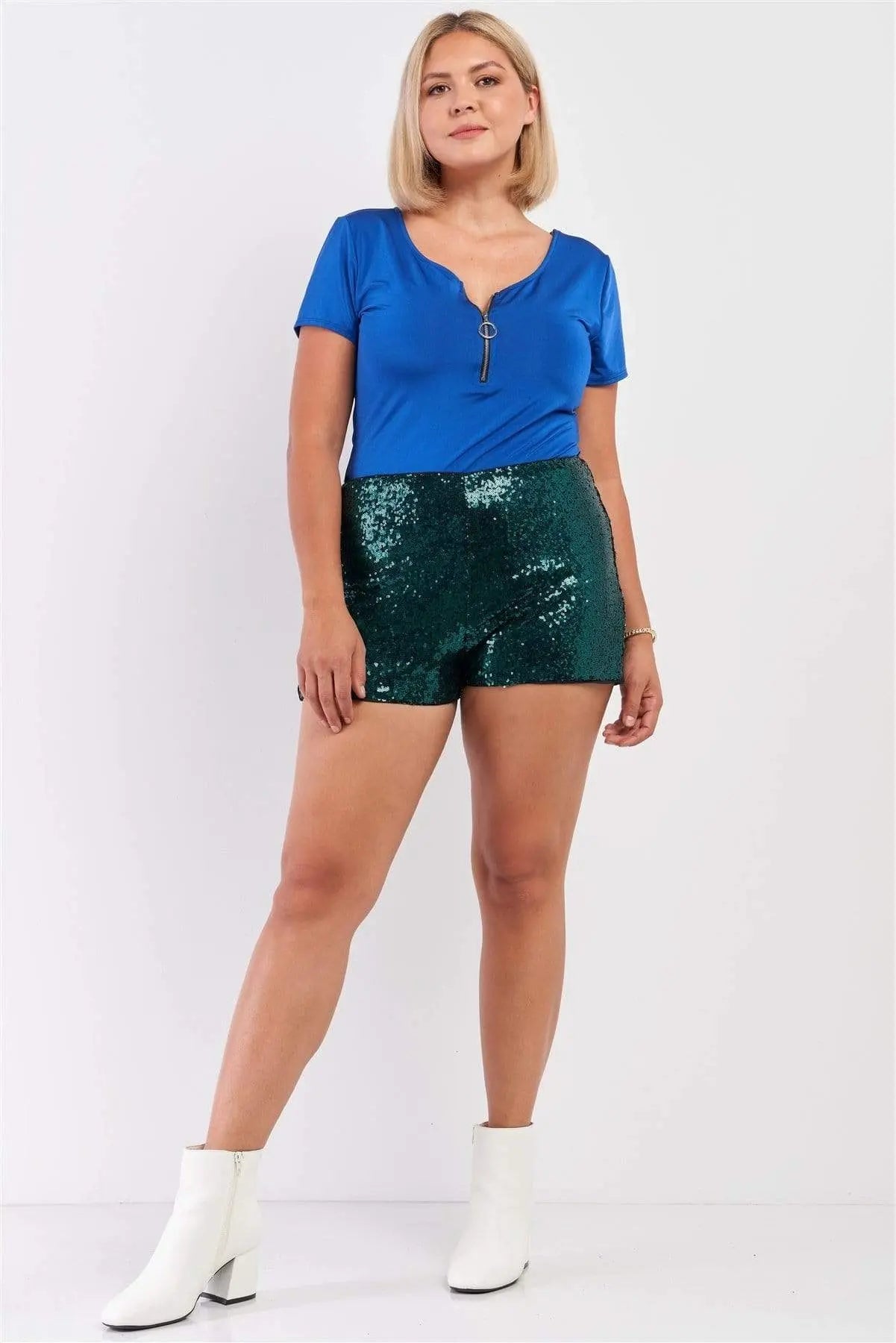 Plus Size Mini Shorts Høy Midje Paljetter 100% Polyester 4