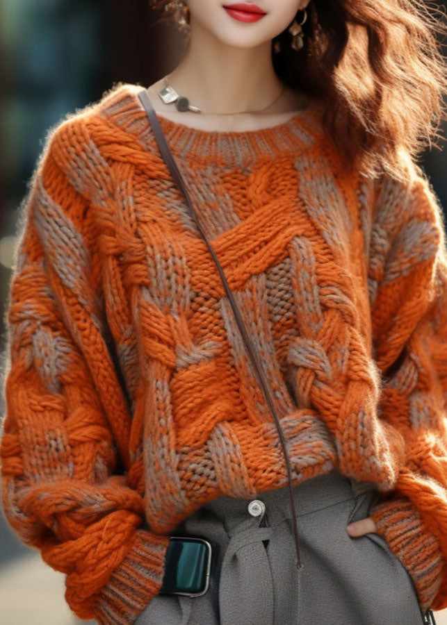 Plus Size Strikket Genser i Oransje for Vinter 2