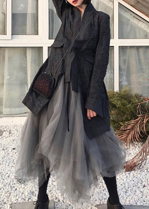 Plus Size Tulle Skjørt med Grå Patchwork 1