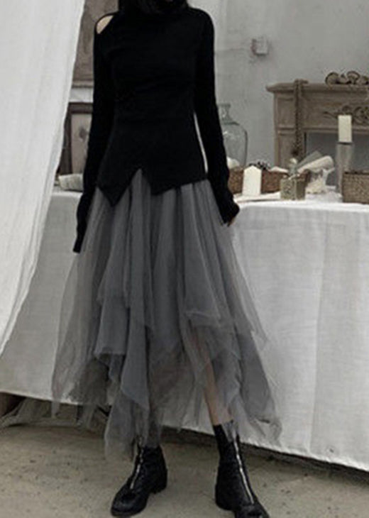 Plus Size Tulle Skjørt med Grå Patchwork 2